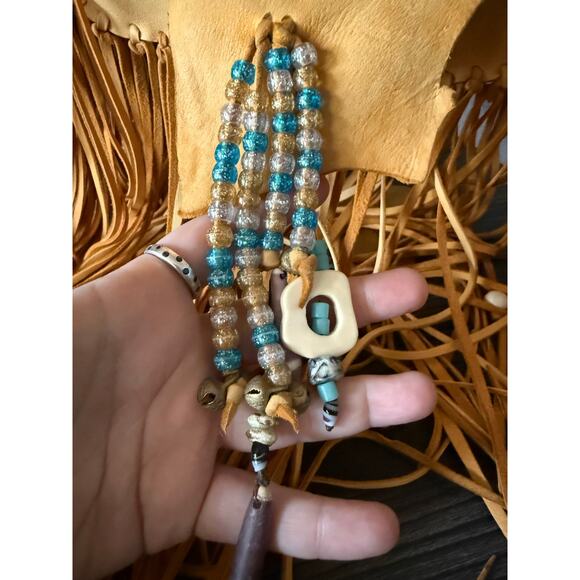 Artisan Made Genuine Suede Leather Beaded Fringe Crossbody - Picture 6 of 7